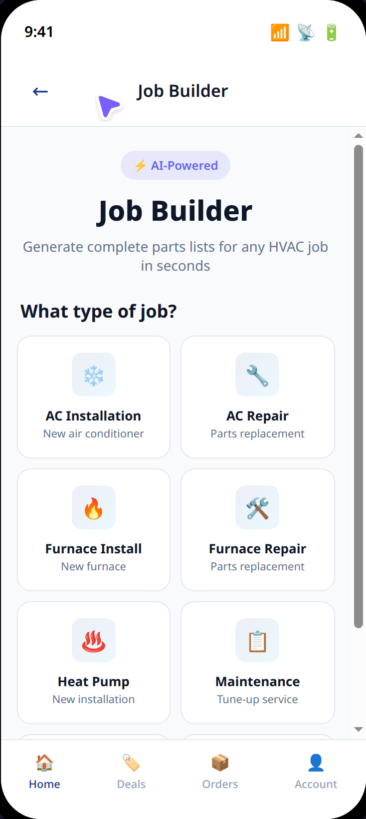 Job Builder - AI generates complete parts lists